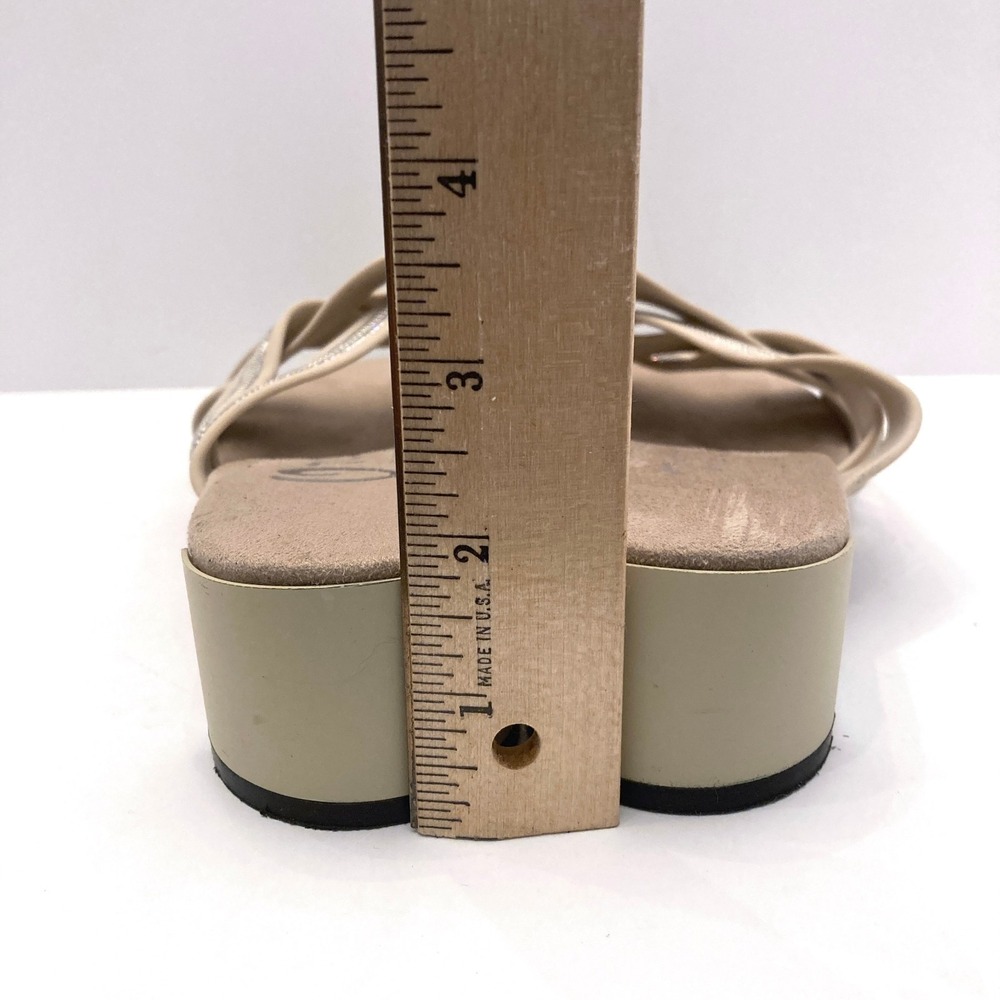 Onex Misha Sandals Block Heel Womens 8 Beige Straps Crystals Made In Italy - Picture 6 of 9